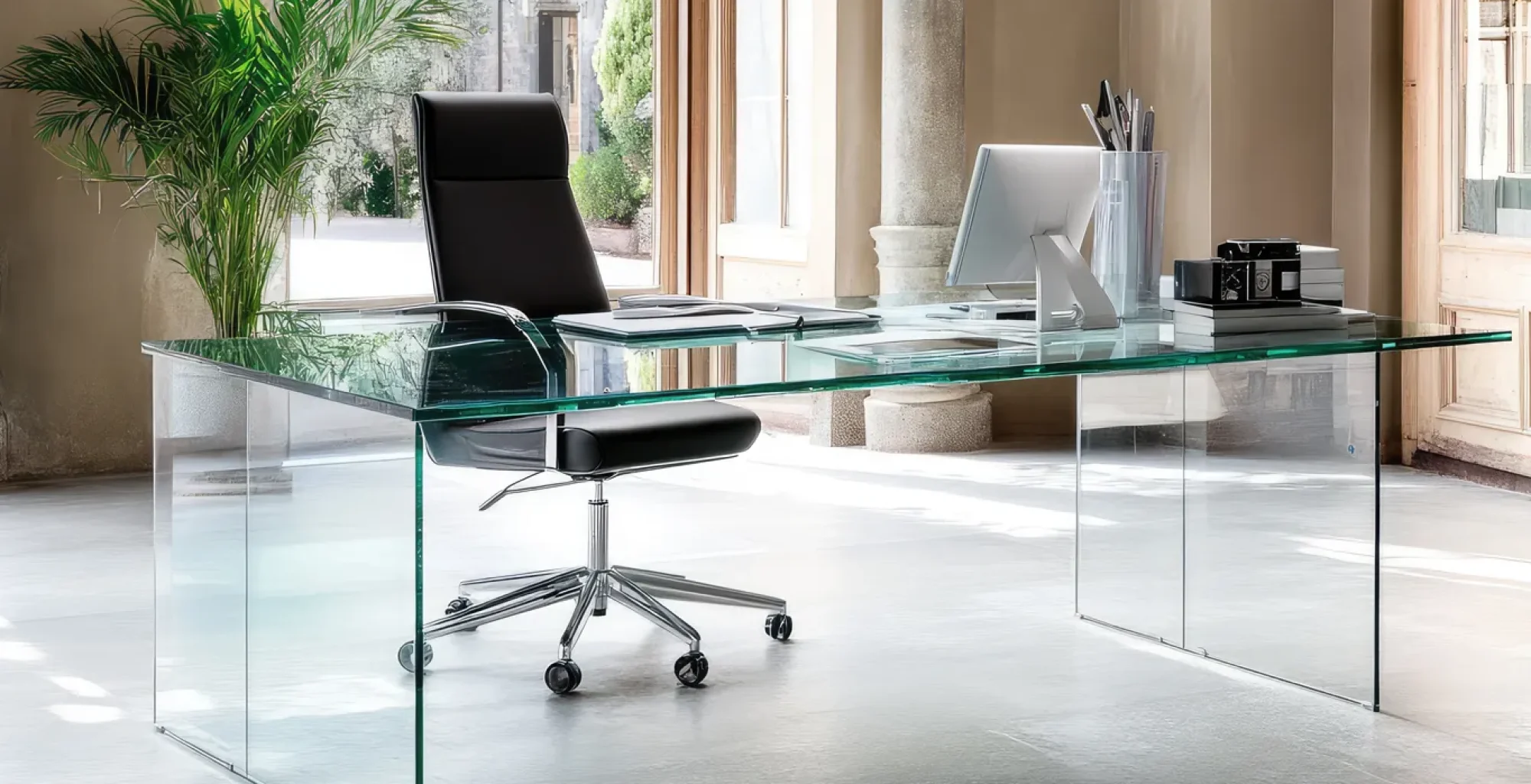 scrivania piano vetro ufficio